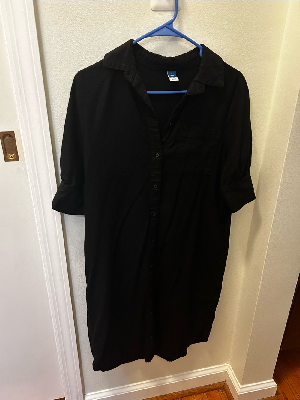Old Navy Linen Blend Short Sleeve Button-Down Black Shirt Dress size small